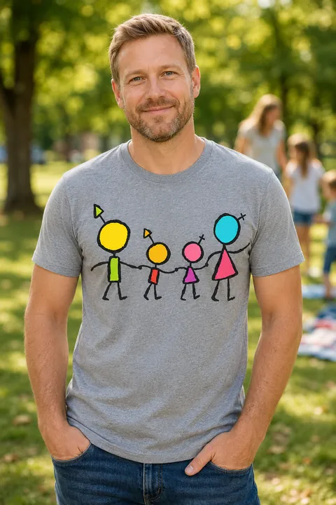 Happy Little Family artwork on a T-shirt