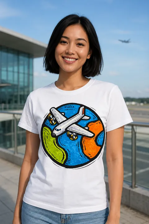 Flight Around The World artwork on a T-shirt